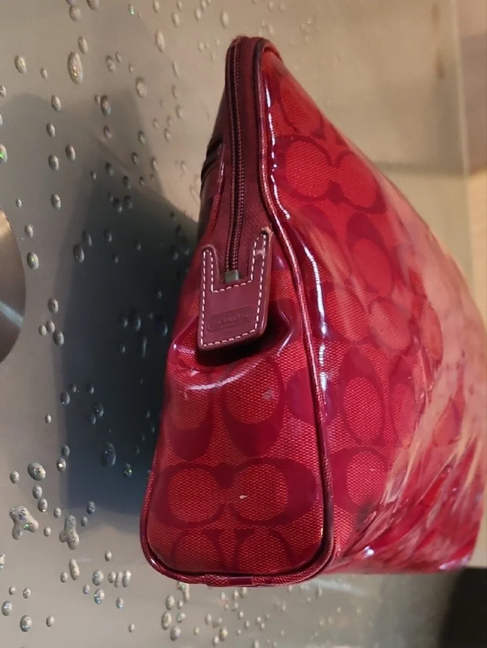 Coach Red Signature Glossy Cosmetic Pouch